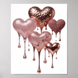 Affiche Déclaration Cœurs en OR ROSE argenté