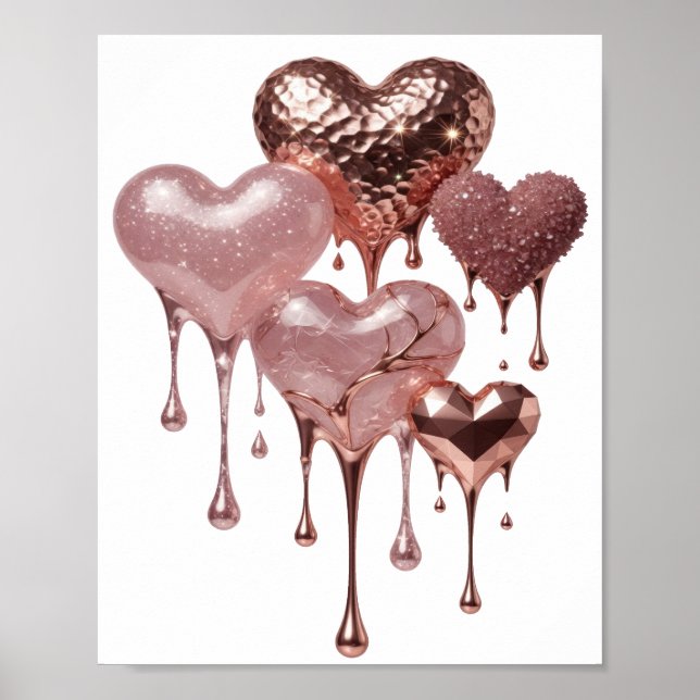 Affiche Déclaration Cœurs en OR ROSE argenté (Devant)