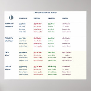Affiche Déclination - nomes (N-A-D-G / m-f-n-pl)