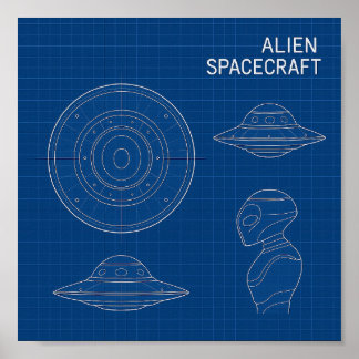 Affiche Décoder l'inconnu - Alien Spacship Blueprint Pos