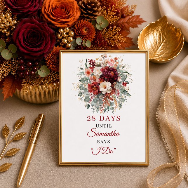 Affiche Décompte chic automnal terracotta bohème pour une  (Chic fall terracotta boho bridal shower countdown sign design

)