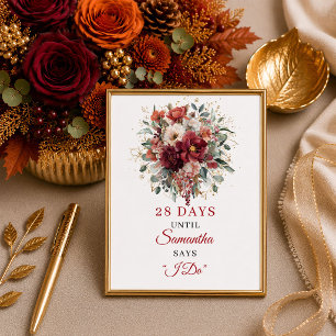 Affiche Décompte de baby shower automnal avec des fleurs b