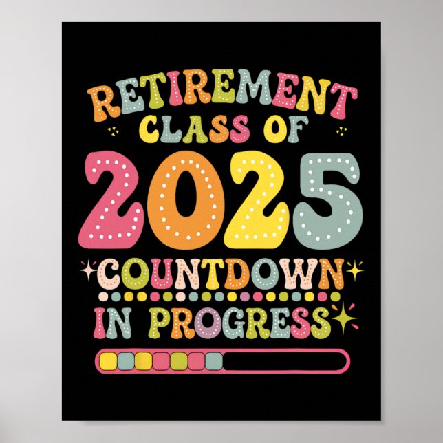 Affiche Décompte de retraite groovy de 2025 pour l'enseign (Devant)