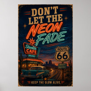 Affiche Décor Americana de la route 66 Neon Cafe Night Dri