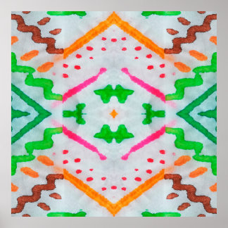 Affiche Décor Boho Aquarelle. Coussin bleu Boho. Aquarelle