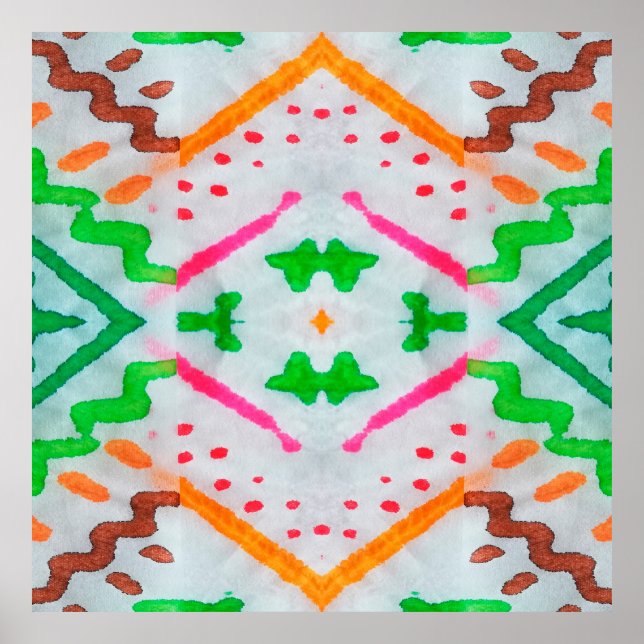 Affiche Décor Boho Aquarelle. Coussin bleu Boho. Aquarelle (Devant)