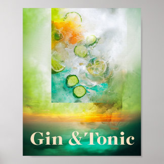 Affiche Décor Botanique frais : Aquarelle Gin & Tonic