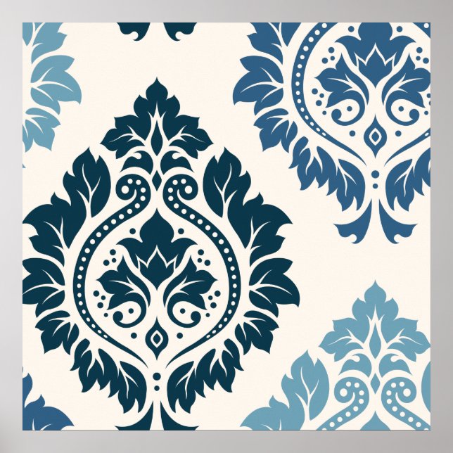 Affiche Décor Damask Art I Blues on Cream (Devant)