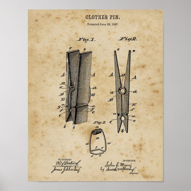 Affiche Décor de blanchisserie Vêtements en bois Pin Bluep (Devant)