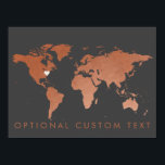Affiche Décor de carte du monde en cuivre avec coeur modif<br><div class="desc">Carte du monde en cuivre et gris foncé avec texte personnalisé en option et marqueur d'emplacement du coeur mobile est belle comme oeuvre d'art pour une flanc, globe-trotter, monde de voyage fanatique. POUR MODIFIER : Cliquez sur PERSONNALISER PLUS LOIN pour déplacer (ou supprimer, ou faire des copies de pour plusieurs...</div>