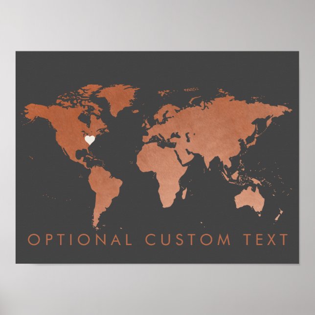 Affiche Décor de carte du monde en cuivre avec coeur modif (Devant)