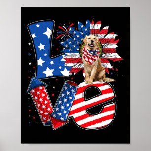 Affiche Décor de Juillet Amour Patriotique Golden Retrieve