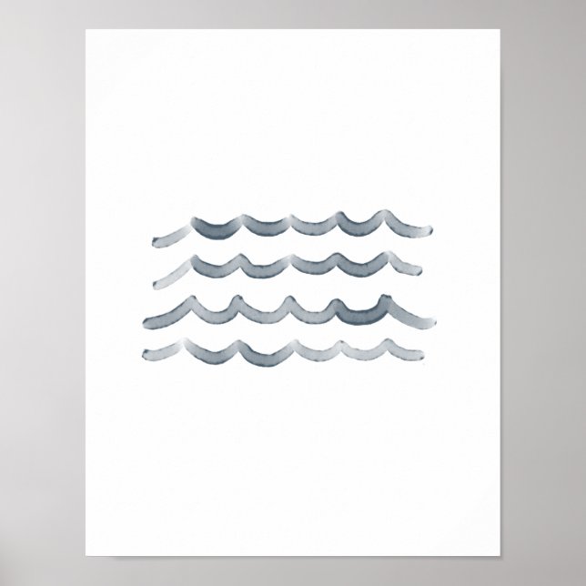 Affiche Décor de la marine Watercolor Waves Beach Nurserin (Devant)