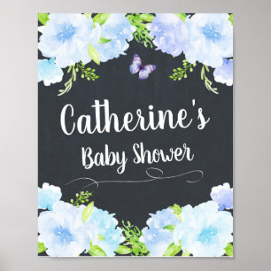 Affiche Décor de l'affiche du Baby shower Floral bleu