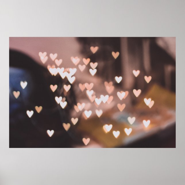 Affiche Décor de lumières du coeur rose (Devant)