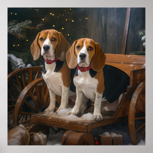 Affiche Décor de Noël beagle Snowy Sleigh