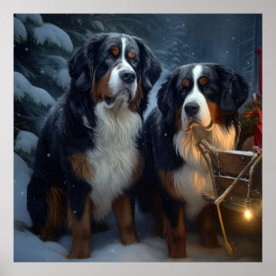 Affiche Décor de Noël Bernese Mountain Snowy
