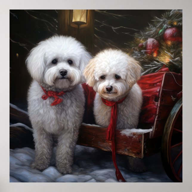 Affiche Décor de Noël Bichon Frise Snowy Sleigh (Devant)
