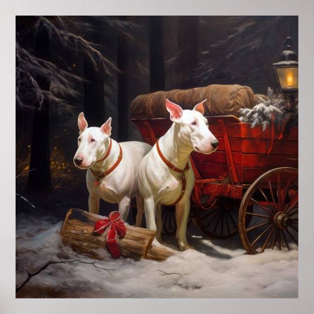 Affiche Décor de Noël Bull Terrier Snowy Sleigh (Devant)