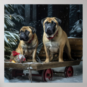 Affiche Décor de Noël Bullmastiff Snowy Sleigh
