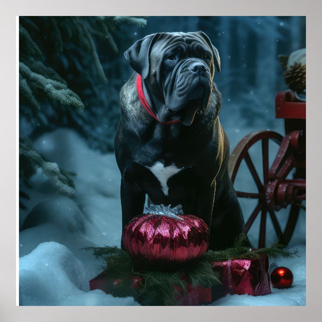 Affiche Décor de Noël Cane Corso Snowy Sleigh (Devant)