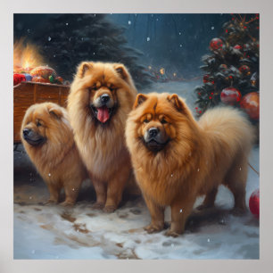 Affiche Décor de Noël Chow Chow Snowy Sleigh