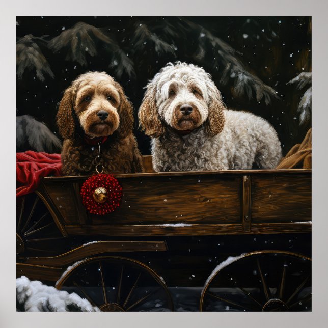Affiche Décor de Noël Cockapoo Snowy Sleigh (Devant)