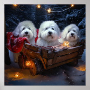 Affiche Décor de Noël Coton De Tulear Snowy Sleigh