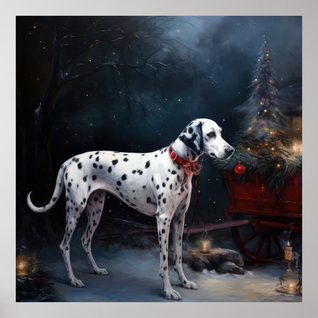 Affiche Décor de Noël Dalmatien sur un traîneau enneigé (Devant)