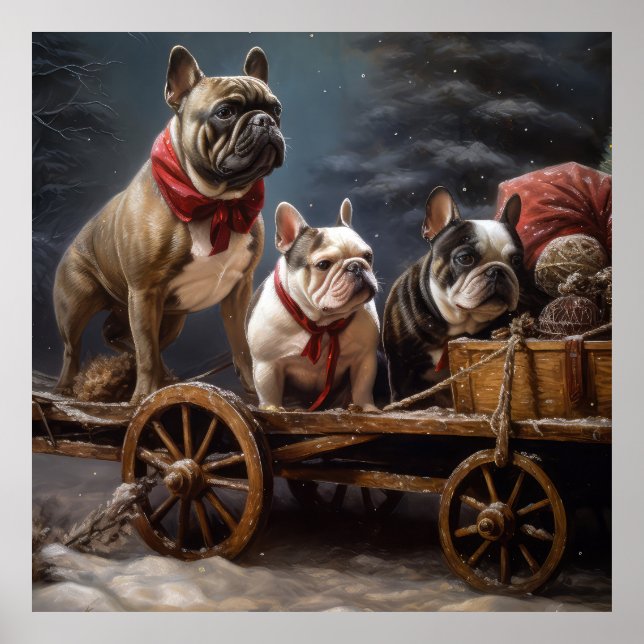 Affiche Décor de Noël de Bulldog Snowy Sleigh (Devant)