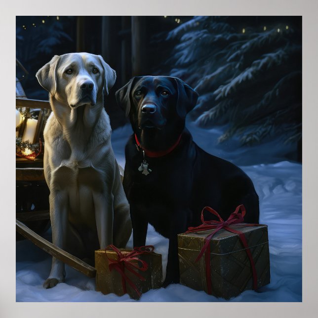 Affiche Décor de Noël de Labrador Snowy Sleigh (Devant)