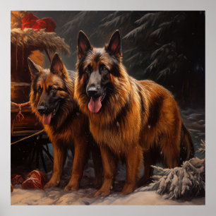 Affiche Décor de Noël du berger belge Snowy Sleigh