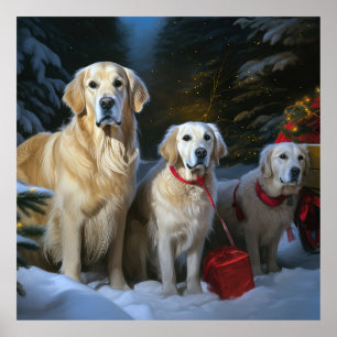 Affiche Décor de Noël Goldendoodle Snowy Sleigh