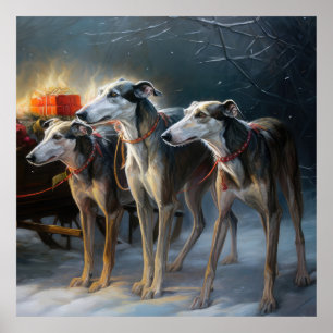 Affiche Décor de Noël Greyhound Snowy Sleigh