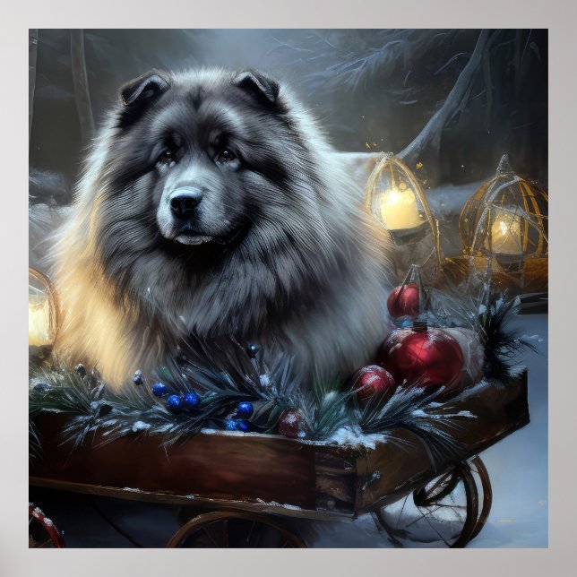 Affiche Décor de Noël Keeshond Snowy Sleigh (Devant)