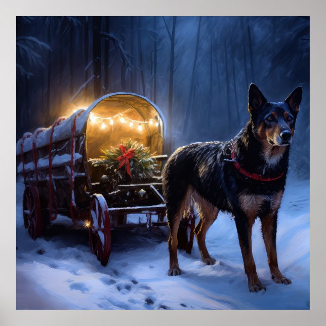 Affiche Décor de Noël Kelpie Snowy Sleigh (Devant)