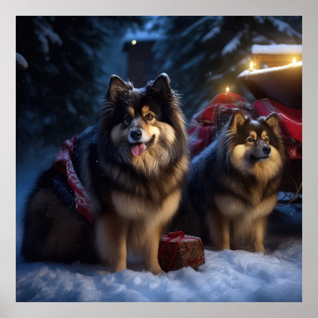 Affiche Décor de Noël Lapphund Snowy Sleigh (Devant)