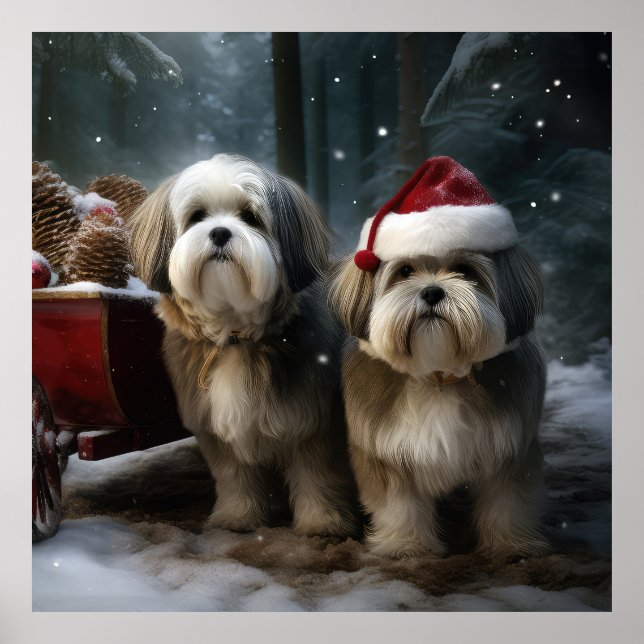 Affiche Décor de Noël Malti tzu Snowy Sleigh (Devant)