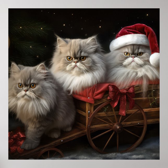 Affiche Décor de Noël Perse Chat Snowy Sleigh (Devant)