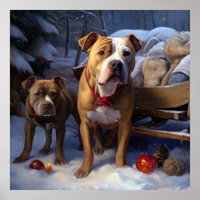 Affiche Décor de Noël Pitbull Snowy Sleigh (Devant)
