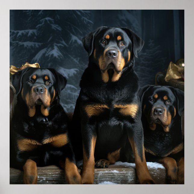 Affiche Décor de Noël Rottweiler Snowy Sleigh (Devant)