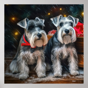 Affiche Décor de Noël Schnauzer Snowy Sleigh