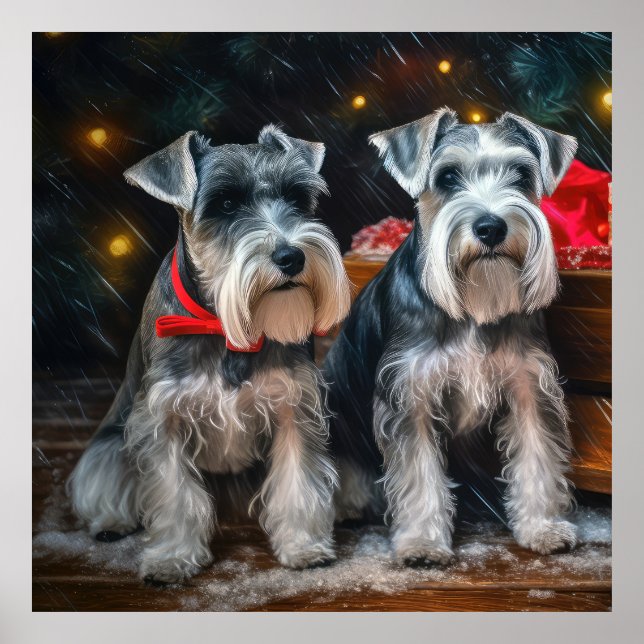 Affiche Décor de Noël Schnauzer Snowy Sleigh (Devant)