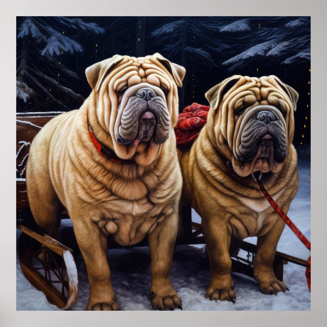 Affiche Décor de Noël Shar Pei Snowy Sleigh (Devant)