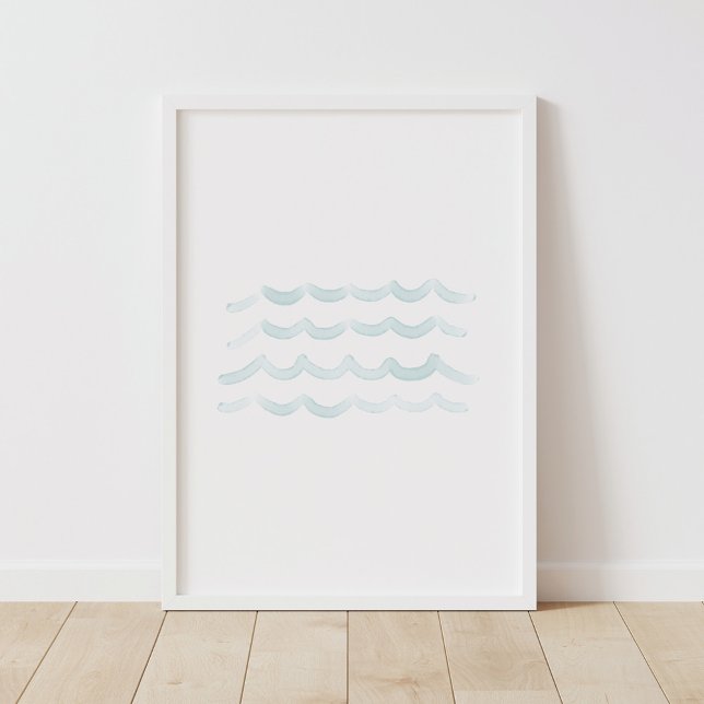 Affiche Décor de nurserie de plage à vagues aquarelles (Créateur téléchargé)