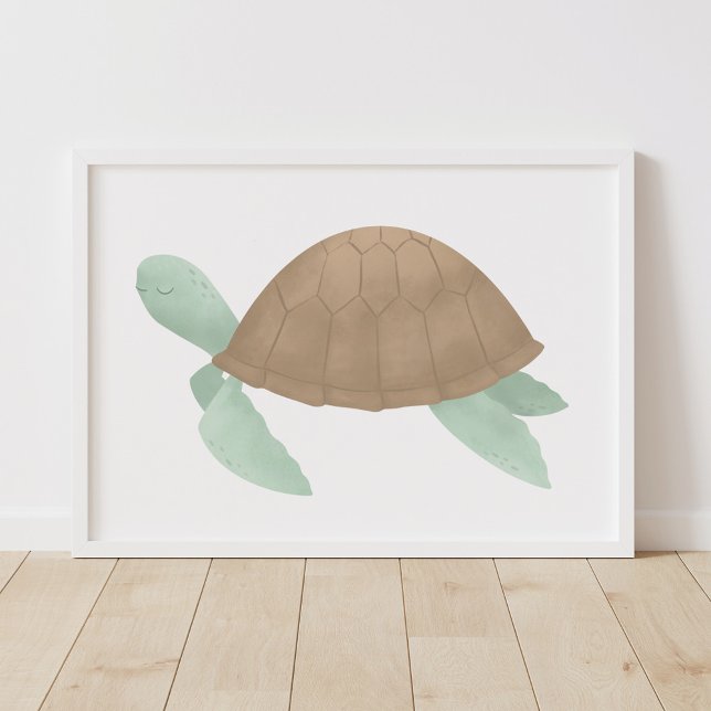 Affiche Décor de nurserie plage à l'aquarelle Tortue marin (Créateur téléchargé)