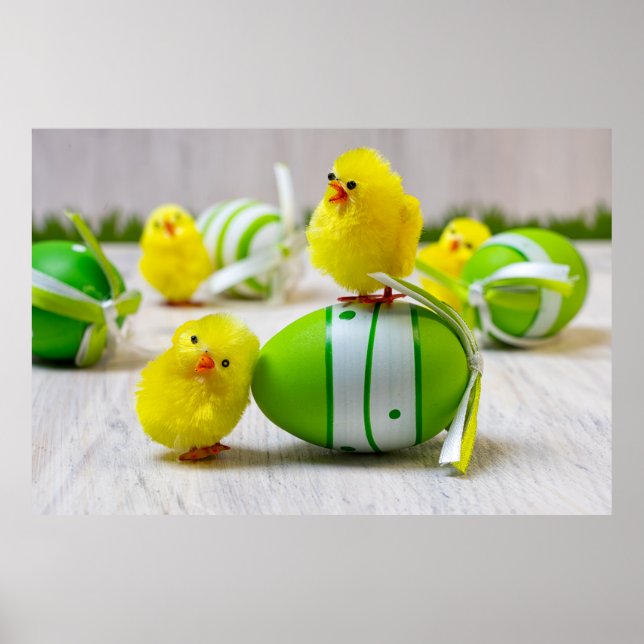 Affiche Décor de Pâques - OEufs de Pâques et poussins (Devant)