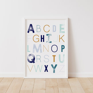 Affiche Décor de pépinière pour garçon Alphabet bleu