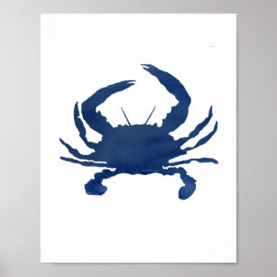 Affiche Décor de plage de crabe bleu aquarelle peinture