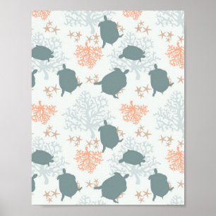 Affiche Décor de plage de la tortue de mer peinture aquare